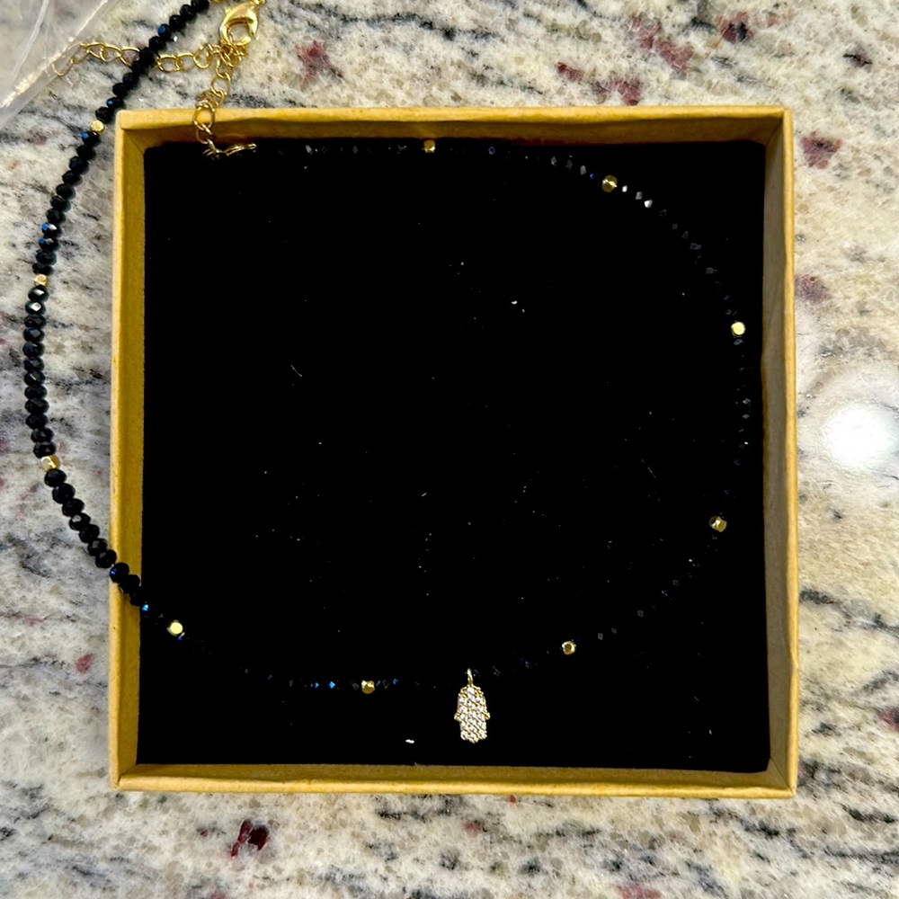 Hamsa Black Bead Necklace never worn